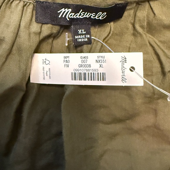 Madewell Kelly Pintucked Ruffled Puff-Sleeve Top Shirt NWT XL Olive Green - Picture 7 of 10